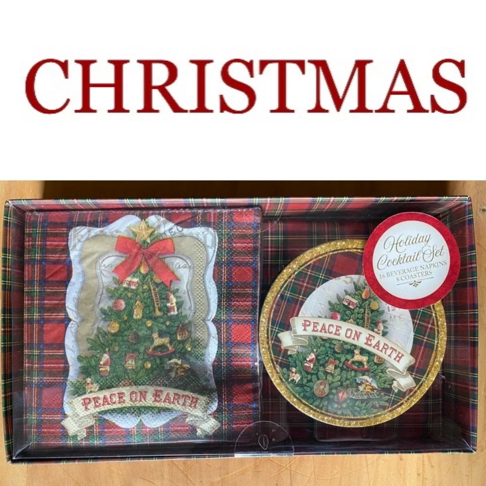 Punch Studio Peace On Earth Holiday Cocktail Napkins & Coasters Set